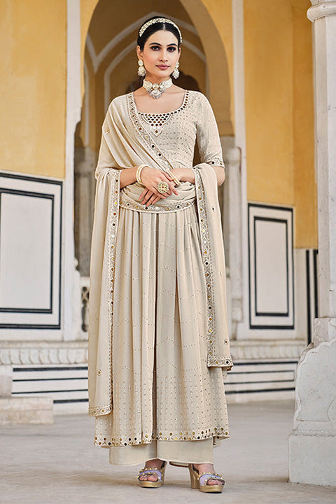 Chiku Georgette Embroidered Work Kurta Palazzo Dupatta Set ClothsVilla.com Main image