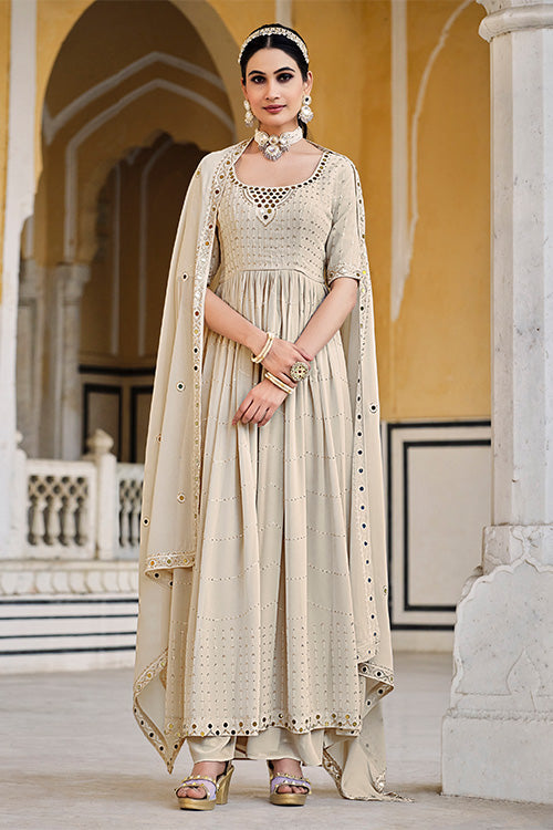 Chiku Georgette Embroidered Work Kurta Palazzo Dupatta Set ClothsVilla.com