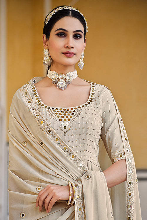 Chiku Georgette Embroidered Work Kurta Palazzo Dupatta Set ClothsVilla.com