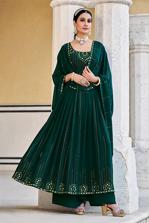 Green Georgette Embroidered Work Kurta Palazzo Dupatta Set ClothsVilla.com Main image