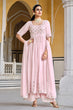 Load image into Gallery viewer, Pink Georgette Embroidered Work Kurta Palazzo Dupatta Set ClothsVilla.com