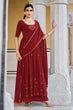 Load image into Gallery viewer, Red Georgette Embroidered Work Kurta Palazzo Dupatta Set ClothsVilla.com