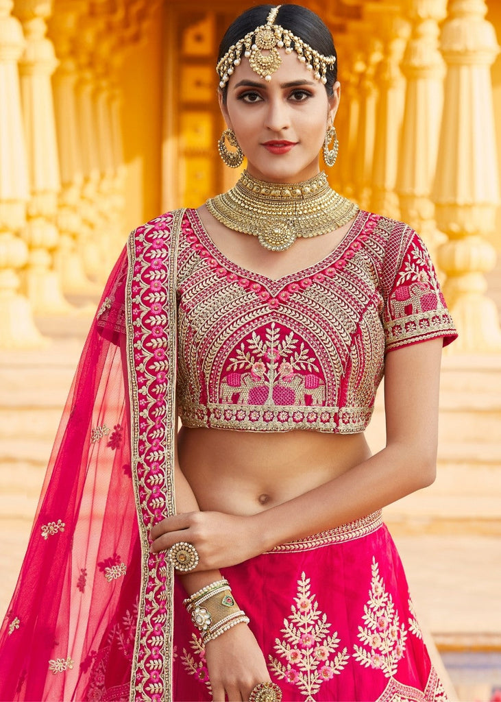 Rose Pink Velvet  Bridal Lehenga Choli with Embroidery & Hand work Clothsvilla