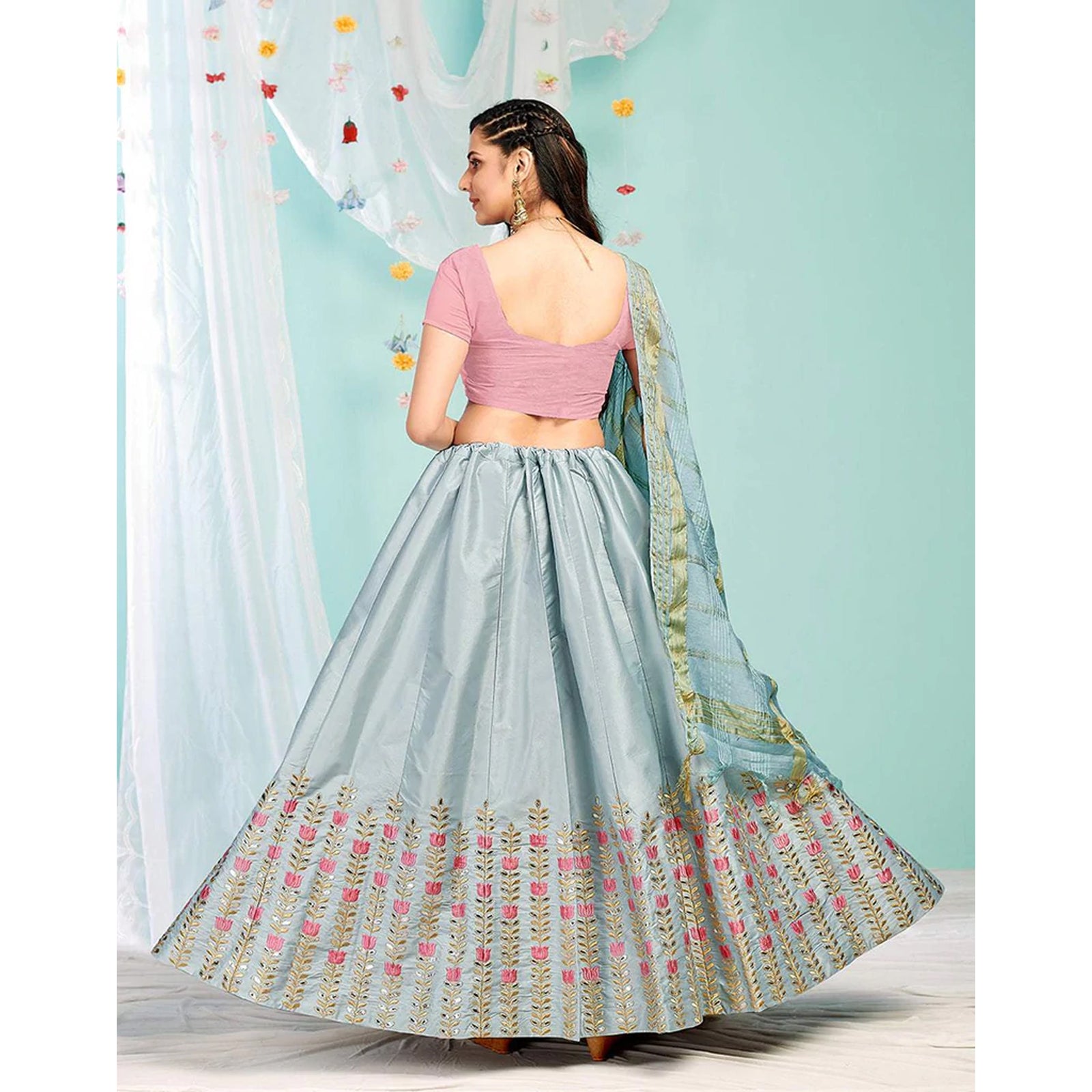 Pastel Grey Gota Patti and Zari Stich Without can can work Lehenga choli ClothsVilla