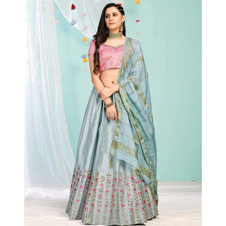 Pastel Grey Gota Patti and Zari Stich Without can can work Lehenga choli ClothsVilla