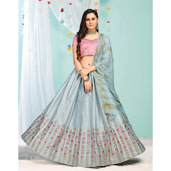 Pastel Grey Gota Patti and Zari Stich Without can can work Lehenga choli ClothsVilla