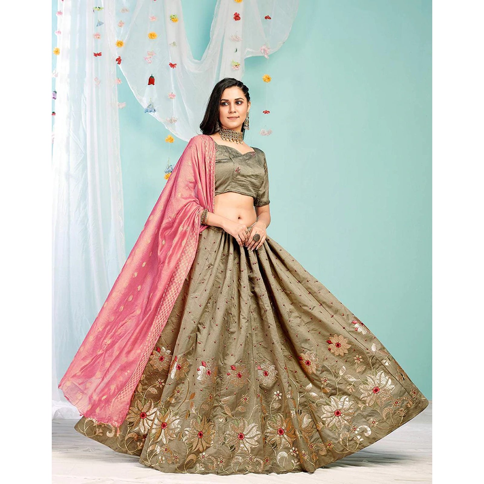 Pastel Brown Gota Patti and Zari Stich Without can can work Lehenga choli ClothsVilla