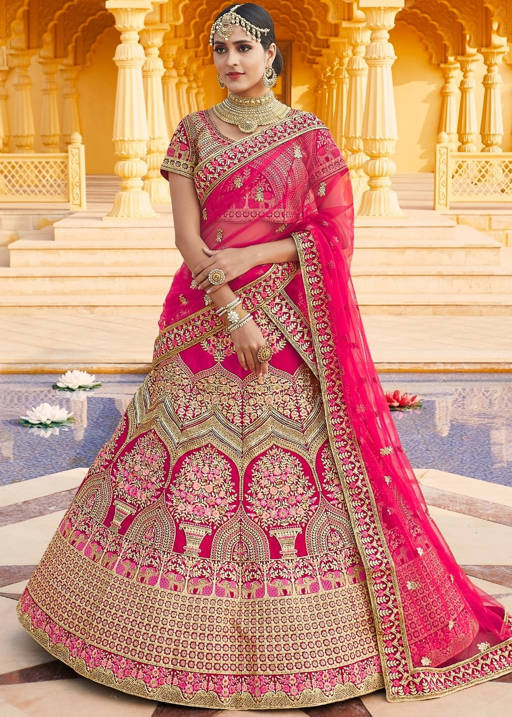 Rose Pink Velvet  Bridal Lehenga Choli with Embroidery & Hand work Clothsvilla