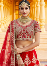 Load image into Gallery viewer, Crimson Red Velvet  Bridal Lehenga Choli with Embroidery &amp; Hand work Clothsvilla