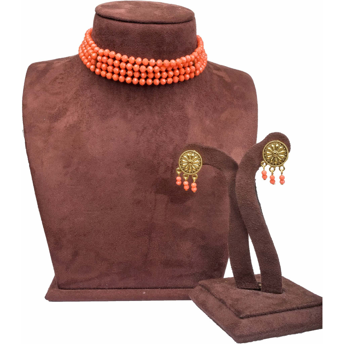 4 Layer orange pearl Necklace Alloy Gold-plated Jewel Set ClothsVilla