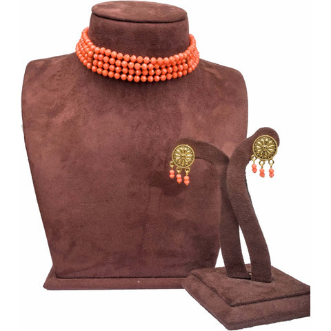 4 Layer orange pearl Necklace Alloy Gold-plated Jewel Set ClothsVilla Main image