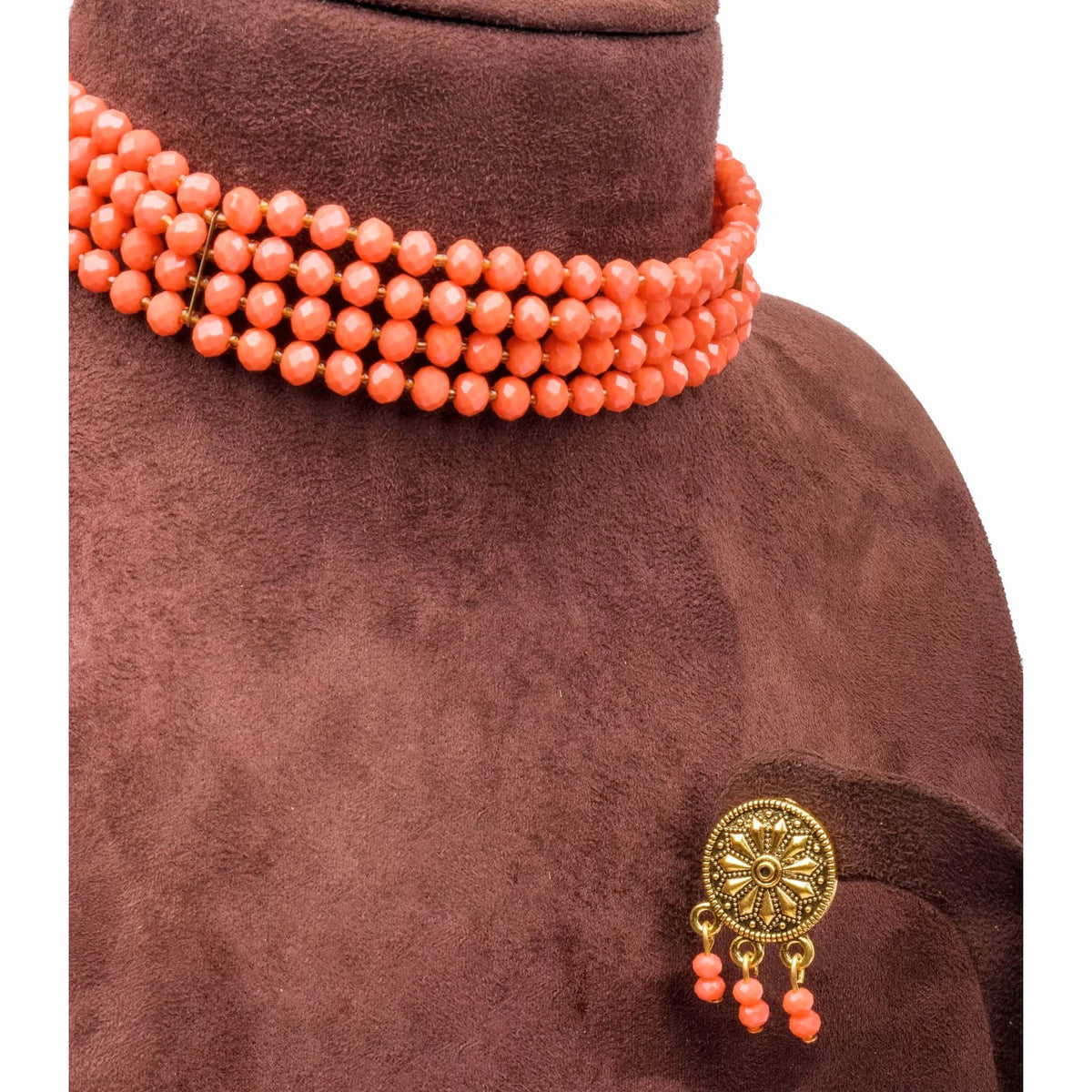 4 Layer orange pearl Necklace Alloy Gold-plated Jewel Set ClothsVilla