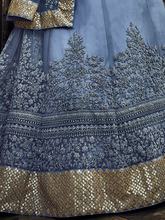 Load image into Gallery viewer, Grey Embroidered Soft Net Semi Stitched Lehenga With Unstitched Blouse Clothsvilla