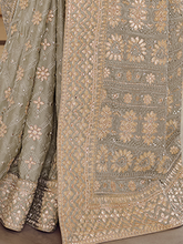 Load image into Gallery viewer, Grey Satin Georgette Saree With Unstitched Blouse Clothsvilla