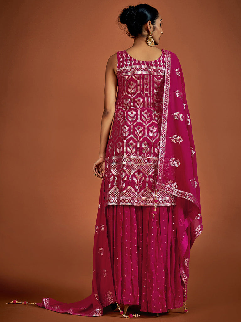 Magenta Embroidered Georgette Partywear Stitched Kurta Set Clothsvilla