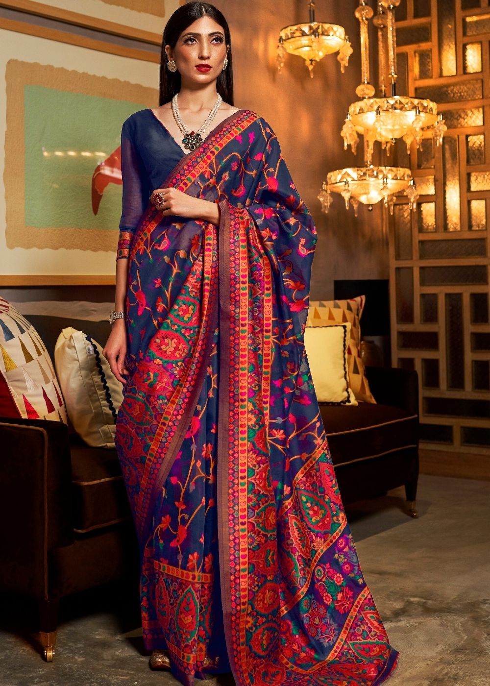 Berry Blue Banarasi Jamawar Woven Silk Saree : Top Pick Clothsvilla Main image