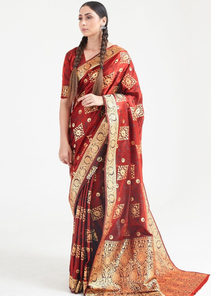 Sangria Red Zari Woven Banarasi Silk Saree Clothsvilla