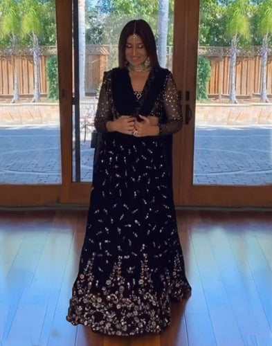 Lehenga Choli in Navy Blue Color with Sequence and Embroidery Work ClothsVilla