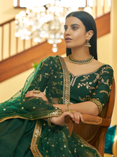 Load image into Gallery viewer, Green Art Silk Semi Stitched Lehenga With Unstitched Blouse Clothsvilla