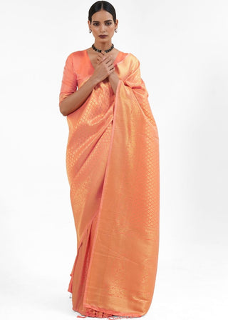 Salmon Orange Kanjivaram Soft Woven Silk Saree Clothsvilla