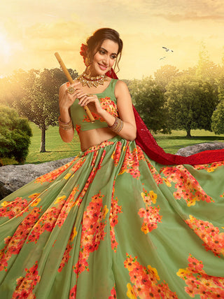 Beautiful Red Semi Stitched Lehenga With  Unstitched Blouse Clothsvilla