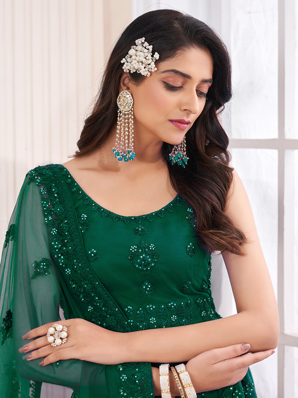 Green Soft Net Embroidered Semi Stitched Lehenga Choli Clothsvilla