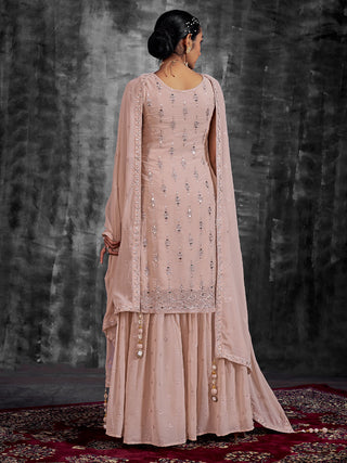 Beautiful Embroidered Peach Georgette Stitched Kurta Set Clothsvilla