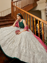 Load image into Gallery viewer, White Georgette Semi Stitched Lehenga With Unstitched Blouse Clothsvilla