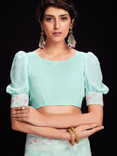 Load image into Gallery viewer, Light Blue Georgette Embellished Saree With Unstitched Blouse Clothsvilla