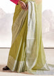 Load image into Gallery viewer, Sage Green Soft Linen Silk Saree with Lucknowi work and Sequence Blouse Clothsvilla