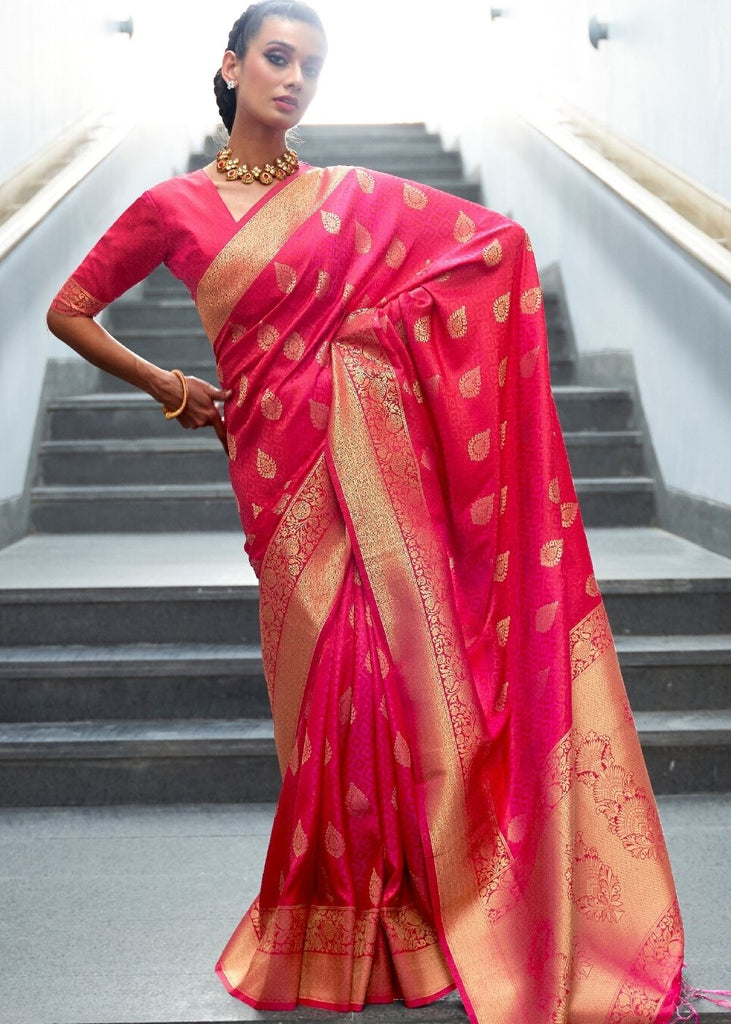 Ruby Pink Woven Banarasi Silk Saree with overall Butti Clothsvilla