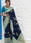 Indigo Blue Soft Banarasi Silk Saree with Zari Woven Butti overall Clothsvilla