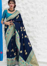 Load image into Gallery viewer, Indigo Blue Soft Banarasi Silk Saree with Zari Woven Butti overall Clothsvilla