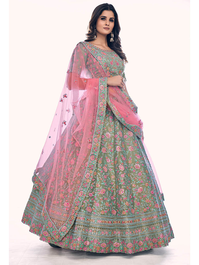 Green Gota Silk Embroidered Designer Lehenga Choli Clothsvilla