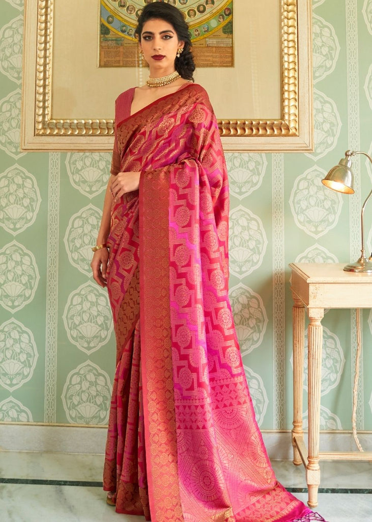 Cerise Pink Zari Woven Handloom Silk Saree Clothsvilla