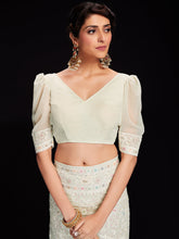 Load image into Gallery viewer, Off White Georgette Embroidered Saree With Unstitched Blouse Clothsvilla