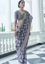 Load image into Gallery viewer, Ocean Blue Lucknowi Chikankari Weaving Silk Saree Clothsvilla