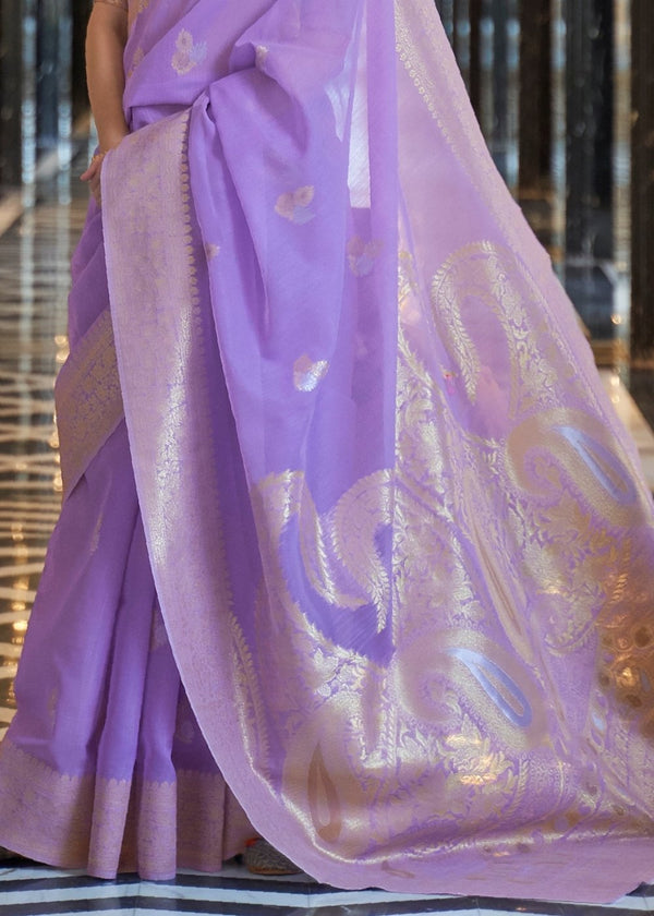 Amethyst Purple Zari Woven Linen Silk Saree Clothsvilla