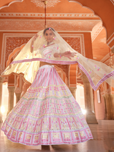 Load image into Gallery viewer, White Embroidered Organza Semi Stitched Lehenga With Unstitched Blouse Clothsvilla