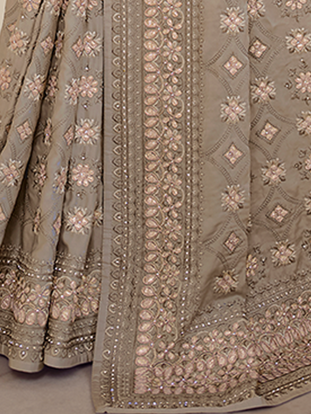Grey Satin Georgette Saree With Unstitched Blouse Clothsvilla
