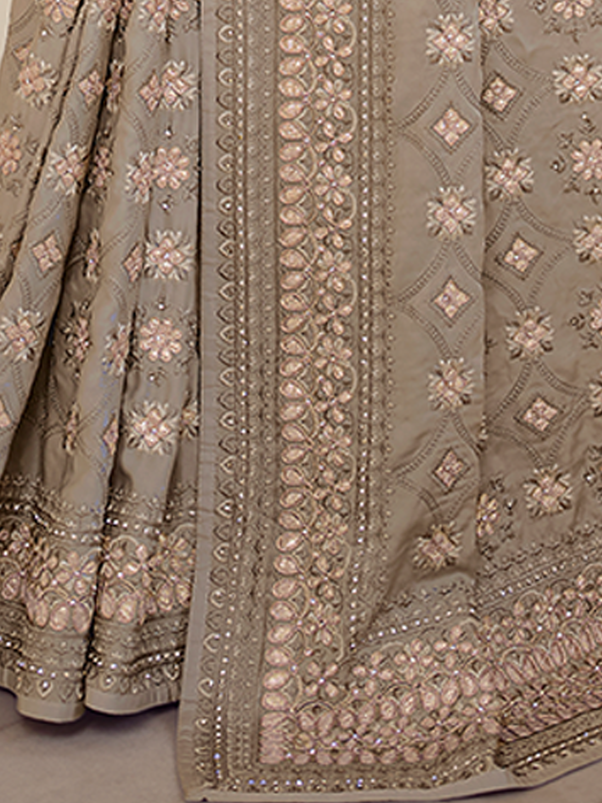 Grey Satin Georgette Saree With Unstitched Blouse Clothsvilla