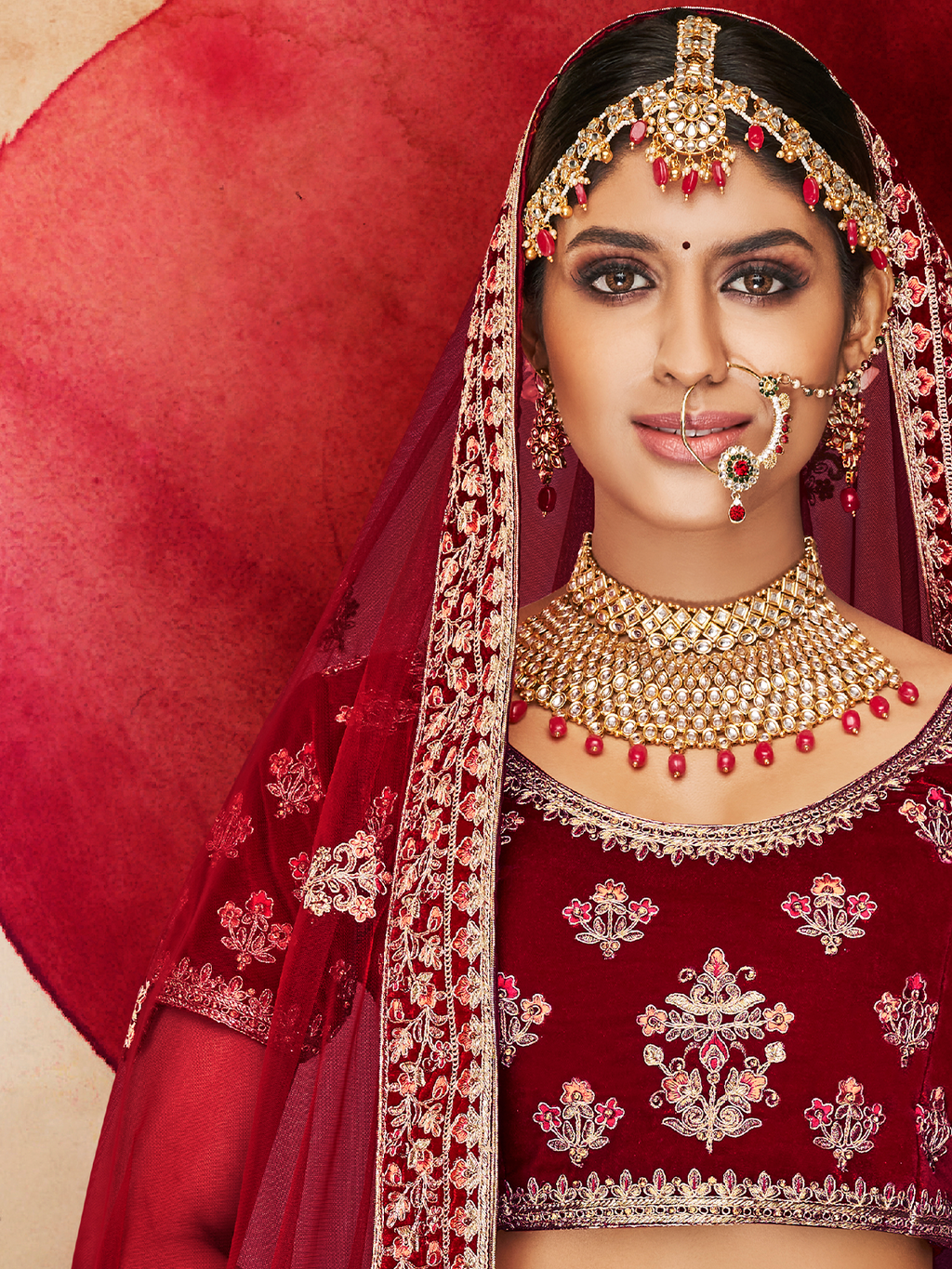Maroon Velvet Semi Stitched Lehenga With Unstitched Blouse Clothsvilla