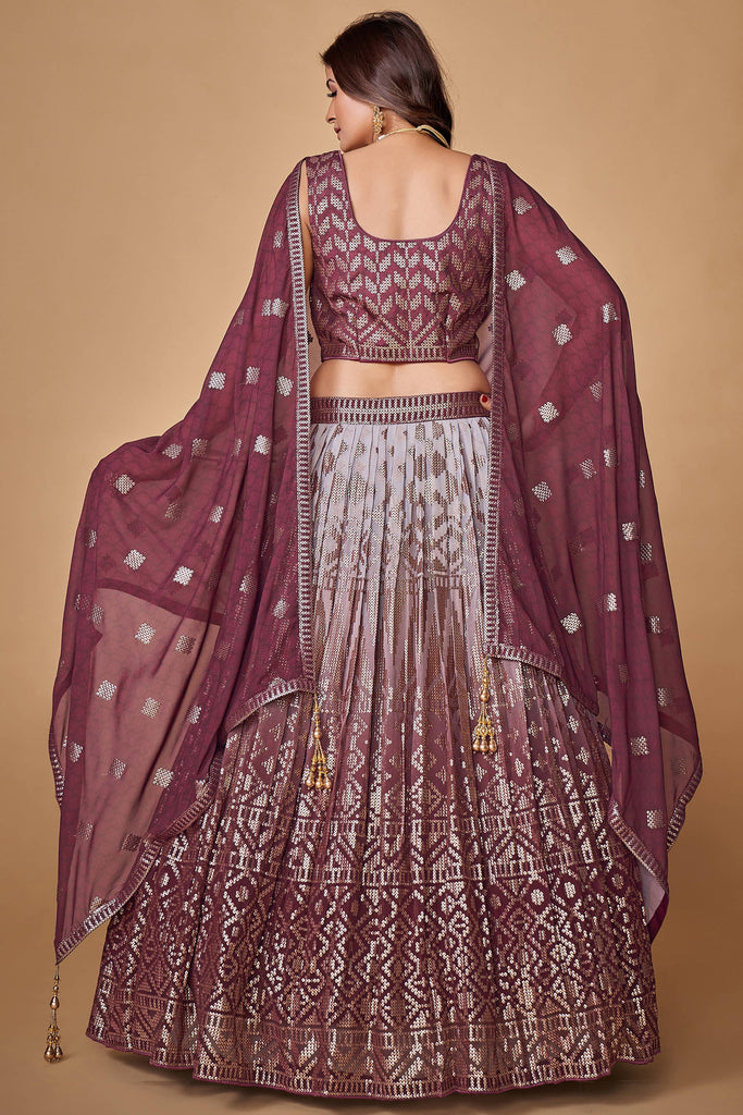 Purple Sequins Work Georgette Wedding Wear Lehenga Choli Clothsvilla