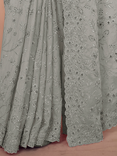 Load image into Gallery viewer, Grey Chiffon Saree With Unstitched Blouse Clothsvilla