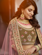 Load image into Gallery viewer, Olive Green Velvet Semi Stitched Lehenga With Unstitched Blouse Clothsvilla