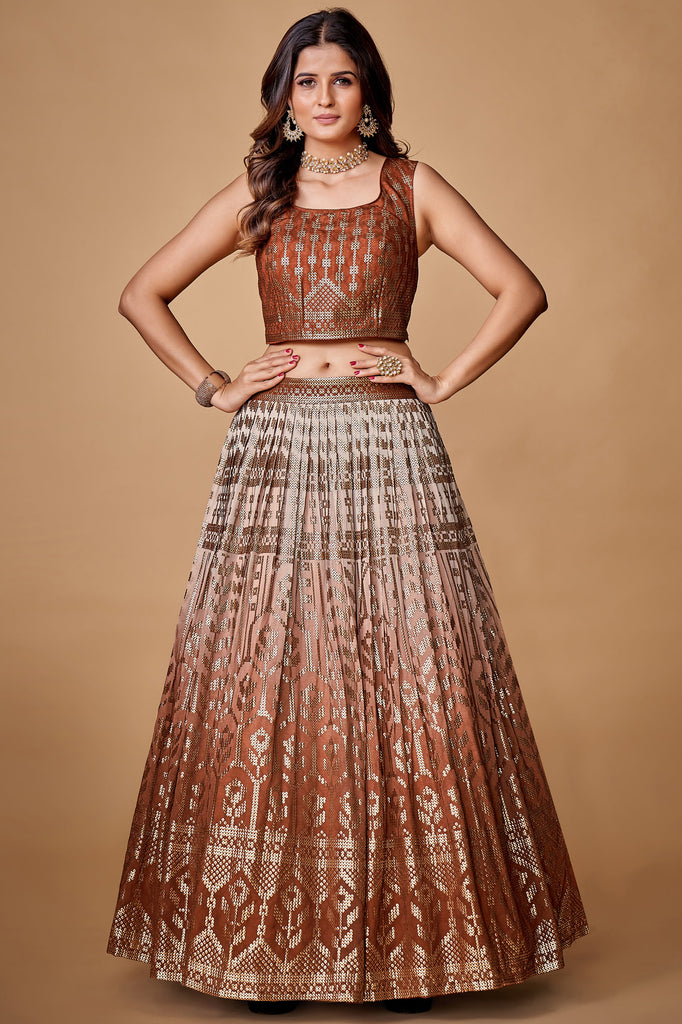 Brown Sequins Work Georgette Wedding Wear Lehenga Choli Clothsvilla