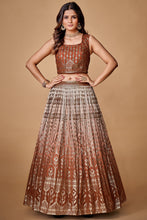 Load image into Gallery viewer, Brown Sequins Work Georgette Wedding Wear Lehenga Choli Clothsvilla