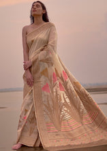 Load image into Gallery viewer, Beige Woven Linen Silk Saree with Floral Motif on Pallu and Border Clothsvilla