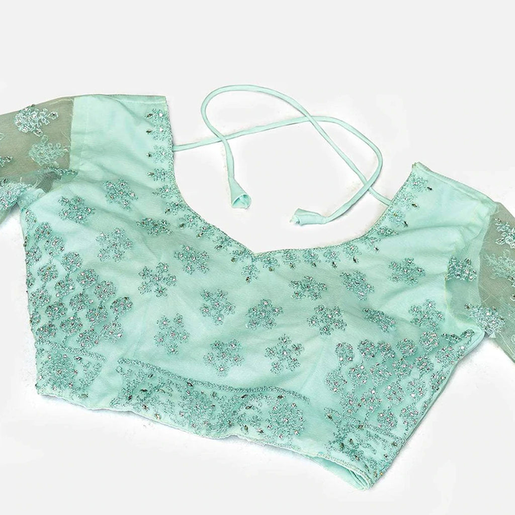 Summer Green Soft Net Embroidery and Zaken Work Lehenga choli ClothsVilla