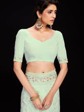 Load image into Gallery viewer, Sea Green Georgette Embroidered Saree With Unstitched Blouse Clothsvilla